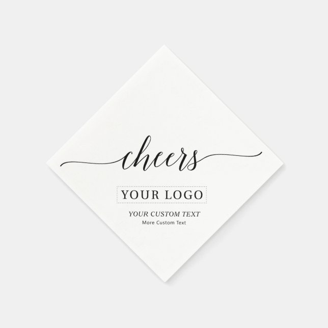 Cheers | Simple Black Business Logo Custom Text Napkins (Corner)