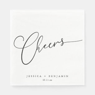 Cheers Simple Black White Custom Wedding Names Napkins