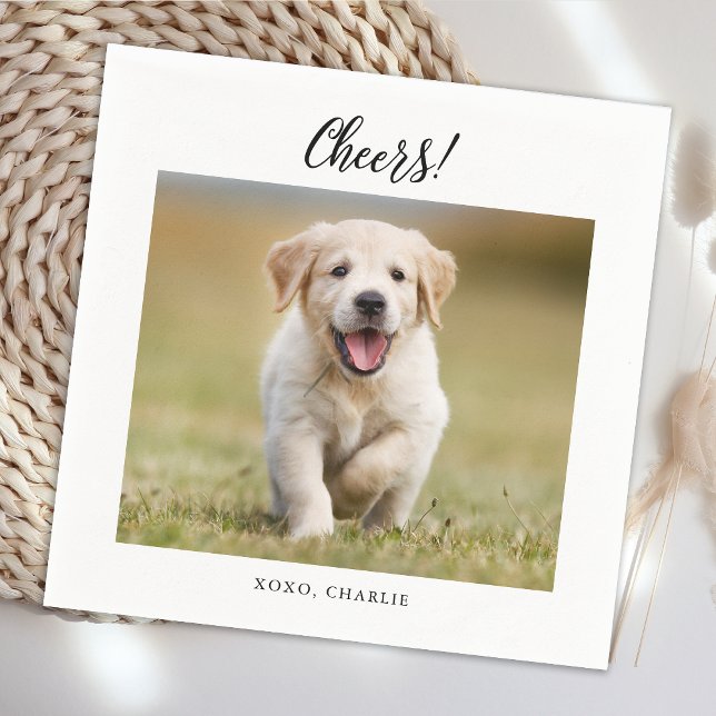 Cheers Simple Cute Dog Photo Fun Modern Wedding Napkins (Creator Uploaded)