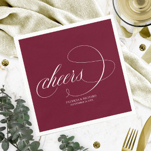 Cheers - Simple Elegant Burgundy Marsala Wedding Napkins