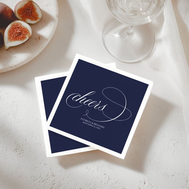 Cheers - Simple Elegant Navy Blue Wedding Napkins (Creator Uploaded)