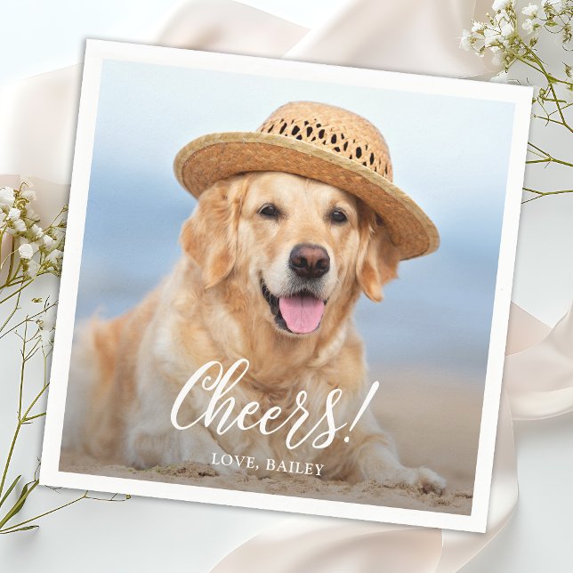 Cheers Simple Modern Custom Photo Pet Dog Wedding Napkins (Creator Uploaded)