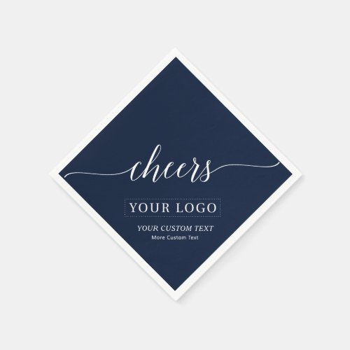 Cheers  Simple Navy Blue Business Logo Custom Napkins