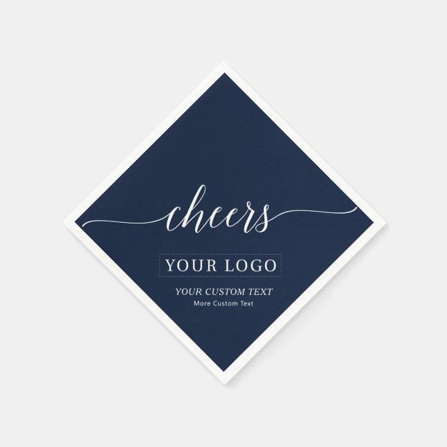 Cheers | Simple Navy Blue Business Logo Custom Napkins (Corner)