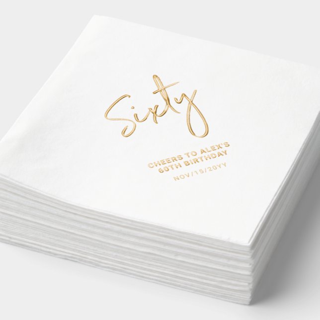 Cheers Sixty | Modern Adult 60th Birthday Party Foil Napkins (Detail)
