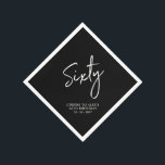 Cheers Sixty | Modern Adult 60th Birthday Party Napkins<br><div class="desc">This custom paper napkin will add stylish detail to your 60th birthday celebration. This black 60th birthday napkin design features simple chic lettering "Sixty" with custom text. Matching invitations and party supplies are available in my shop BaraBomDesign.</div>
