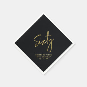 Cheers Sixty   Modern Black 60th Birthday Party Napkins