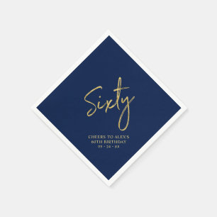 Cheers Sixty Modern Navy Blue 60th Birthday Party Napkins
