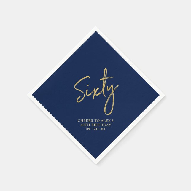 Cheers Sixty Modern Navy Blue 60th Birthday Party Napkins (Corner)