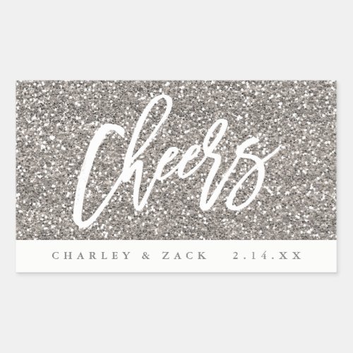 Cheers Sliver Glitter Mini Wine Champagne Label