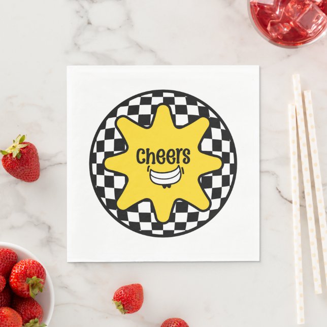 Cheers Smiley Star – Retro Checkered Napkins (Insitu)