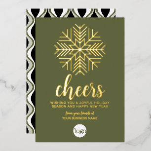 Cheers Snowflake Business Greeting - Green Gold Foil Holiday Card
