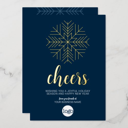Cheers Snowflake Business Greeting Navy Blue Foil Holiday Card