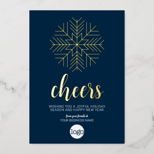 Cheers Snowflake Business Greeting Navy Blue Gold Foil Holiday Card