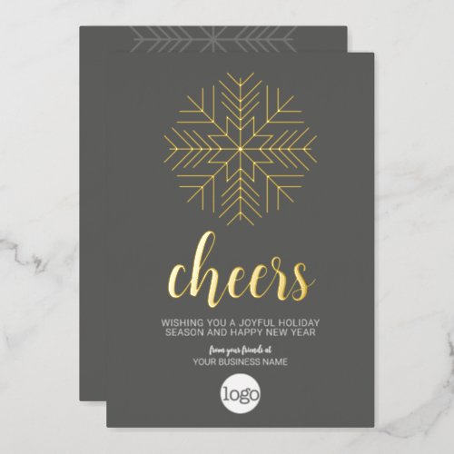 Cheers Snowflake Business Greeting Taupe Gold Foil Holiday Card
