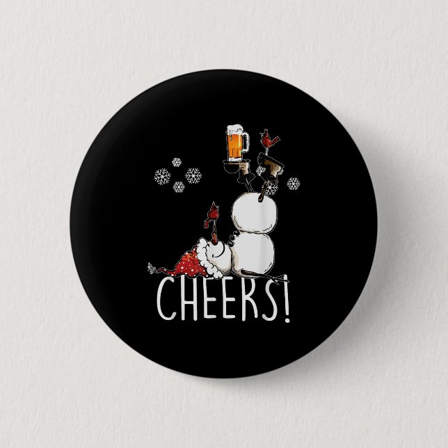 Cheers Snowman Beer And Wine Christmas  Button (Front)