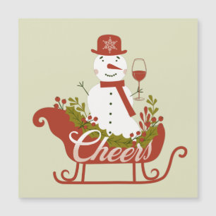 Cheers Snowman with Wine and Sled Christmas Magnet