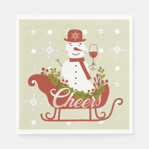Cheers Snowman with Wine and Sled Christmas Party Napkins