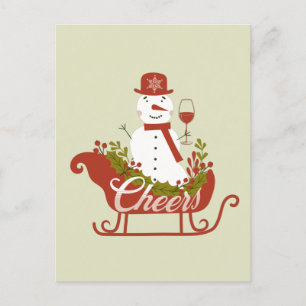 Cheers Snowman with Wine and Sled Christmas  Postcard