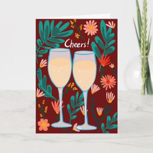 Cheers Sparkling Wine Champagne Flowers Congrats  Card