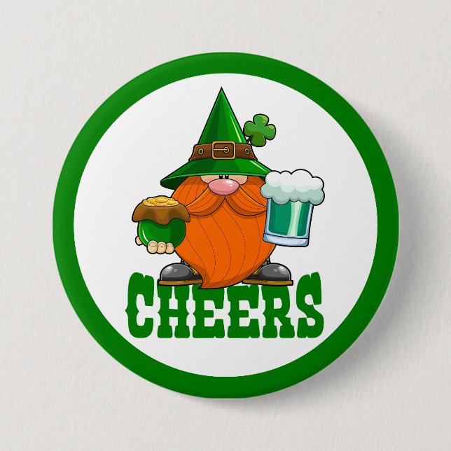 Cheers St. Patrick’s Day Leprechaun Button (Front)