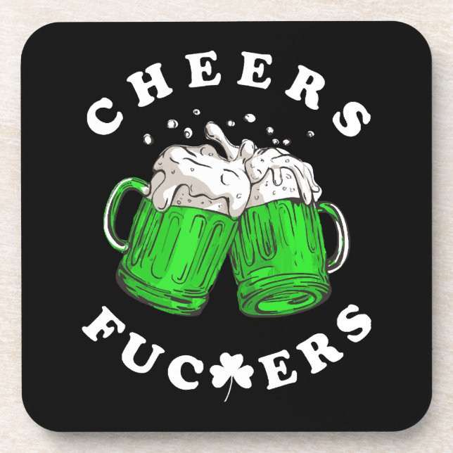 Cheers St Patricks Day Beer Drinking Funny Beverage Coaster (Front)