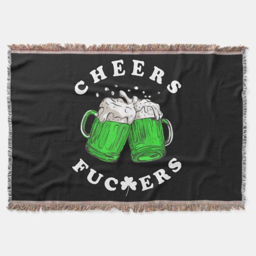 Cheers St Patricks Day Beer Drinking Funny Throw Blanket