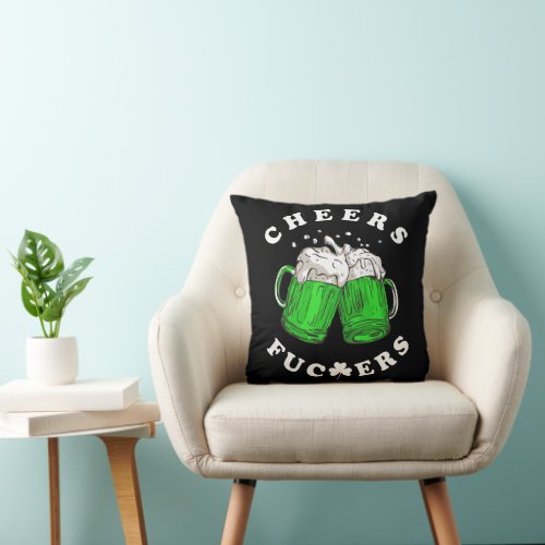 Cheers St Patricks Day Beer Drinking Funny Throw Pillow