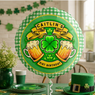 Cheers St Patricks Day Shamrock 21st Birthday Balloon