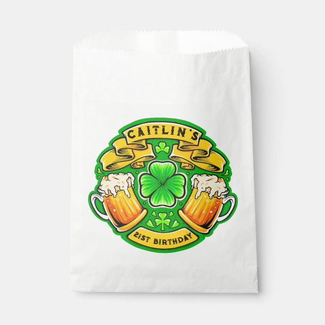 Cheers St Patricks Day Shamrock  21st Birthday  Favor Bag (Front)