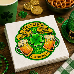Cheers St Patricks Day Shamrock 21st Birthday Napkins