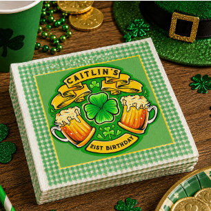 Cheers St Patricks Day Shamrock 21st Birthday Napkins