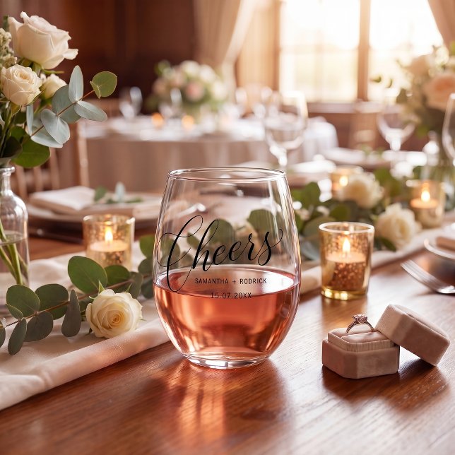  cheers stemless wine glass simple typography (Creator Uploaded)