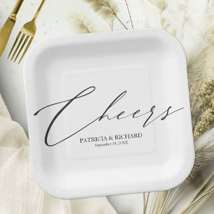 Cheers Stylish Black And White Wedding Paper Plates