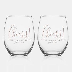 Cheers! Stylish Typography Wedding Stemless Wine Glass