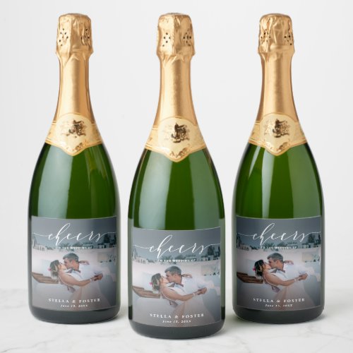 Cheers Stylish White Script Photo Wedding  Sparkli