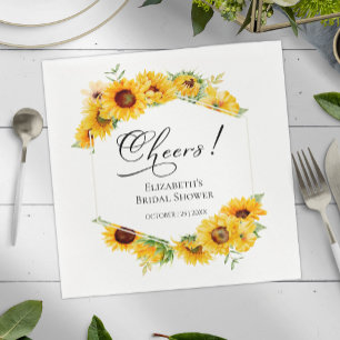 Cheers Sunflower Floral Fall Bridal Shower Napkins