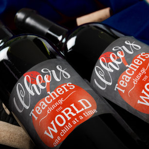 Cheers Teacher Quote Chalkboard with Red Apple Wine Label