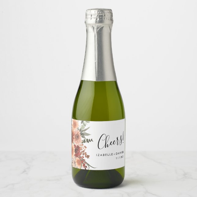 Cheers Terracotta Botanic Wedding Sparkling Wine L Sparkling Wine Label (Front)