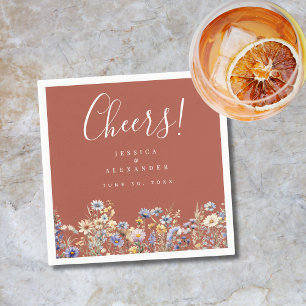 Cheers Terracotta Wildflowers Elegant Wedding Napkins