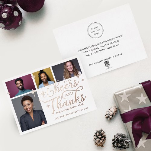 Cheers  Thanks Script Business Team Four Photo Foil Holiday Card
