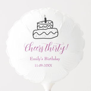 Cheers thirty birthday cake black scribble hand balloon