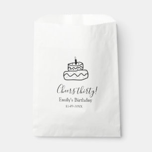 Cheers thirty birthday cake black scribble hand favor bag