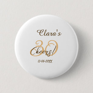 Cheers thirty birthday charcoal brown orange bold  button