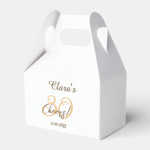 Cheers thirty birthday charcoal brown orange bold favor boxes