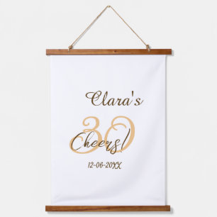 Cheers thirty birthday charcoal brown orange bold hanging tapestry