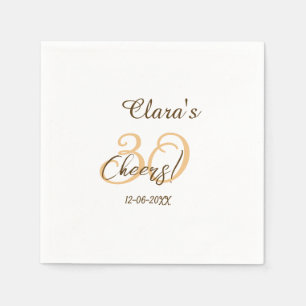 Cheers thirty birthday charcoal brown orange bold napkins