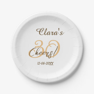 Cheers thirty birthday charcoal brown orange bold paper plates