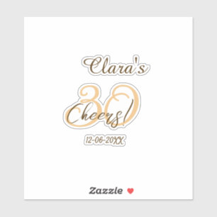 Cheers thirty birthday charcoal brown orange bold sticker