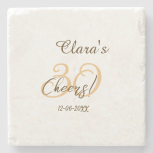 Cheers thirty birthday charcoal brown orange bold stone coaster
